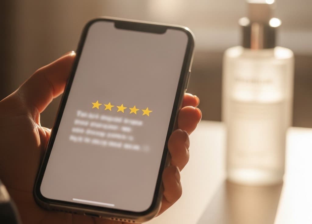 A customer reading product reviews on a phone